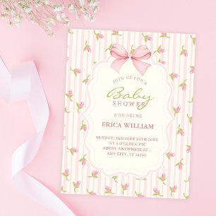 Pink tulips baby shower invitation