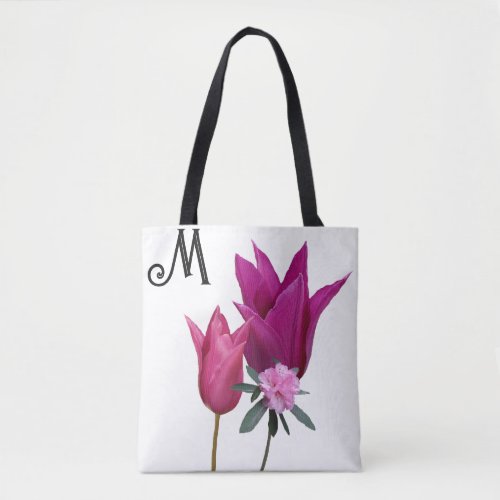 Pink tulips boho floral summer beach fashion glam tote bag