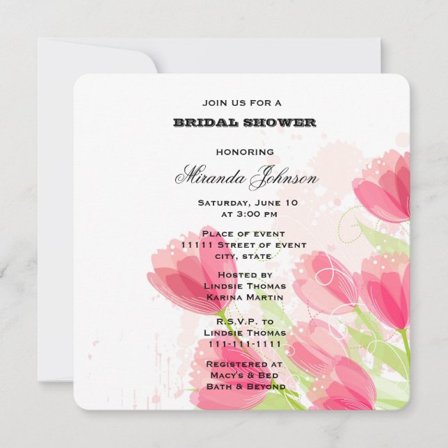 Pink Tulips Bridal Shower Invitation (Front)