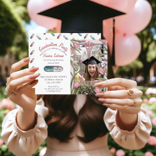 Pink Tulips & Capsules Nurse Graduation invitation Postcard