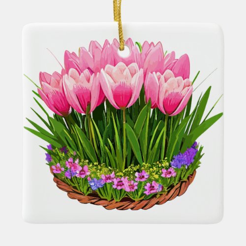 Pink Tulips Ceramic Ornament