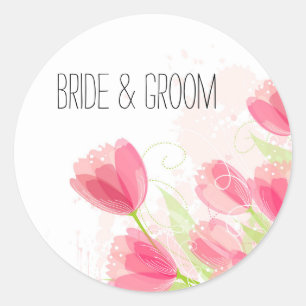 Pink Tulips Classic Round Sticker