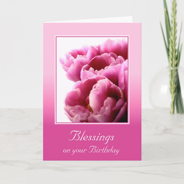Pink Tulips Custom Birthday Card (Front)