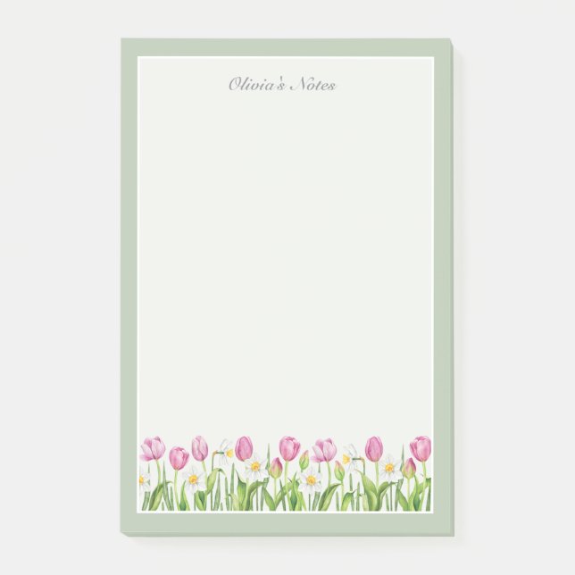 Pink Tulips Daffodils Spring Floral Post-it Notes (Front)