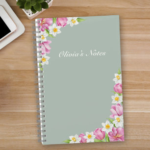 Pink Tulips & Daffodils Spring Flowers Notebook