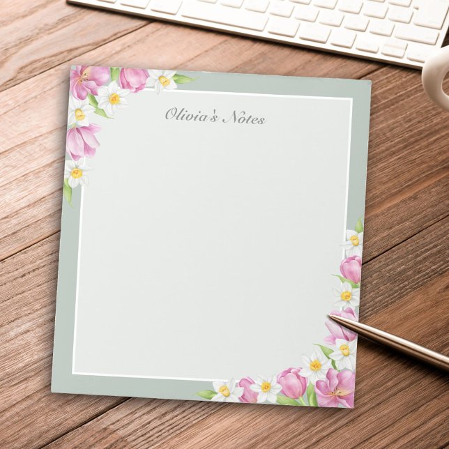Pink Tulips & Daffodils Spring Flowers Notepad (Creator Uploaded)