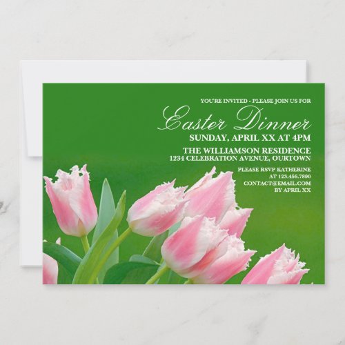 Pink Tulips Easter Dinner Party Invitation