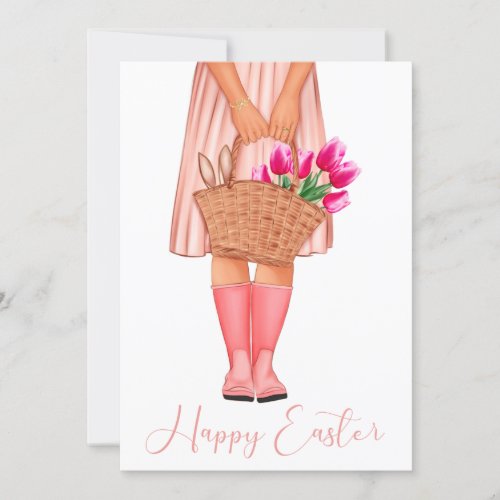 Pink Tulips Fashion Girl Happy Easter