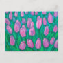 Pink Tulips Field, Spring Flowers Floral Painting Postcard