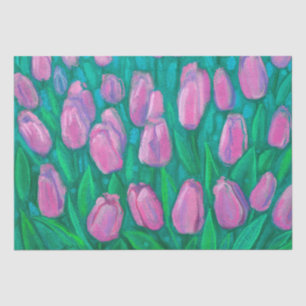 Pink Tulips Field, Spring Flowers Floral Painting  Tissue Paper