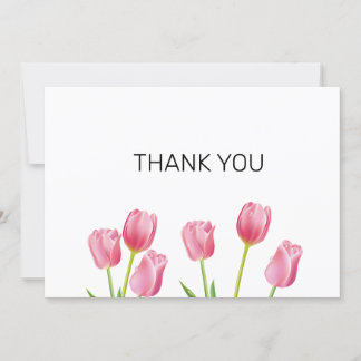 Pink Tulips Flat Thank You Card