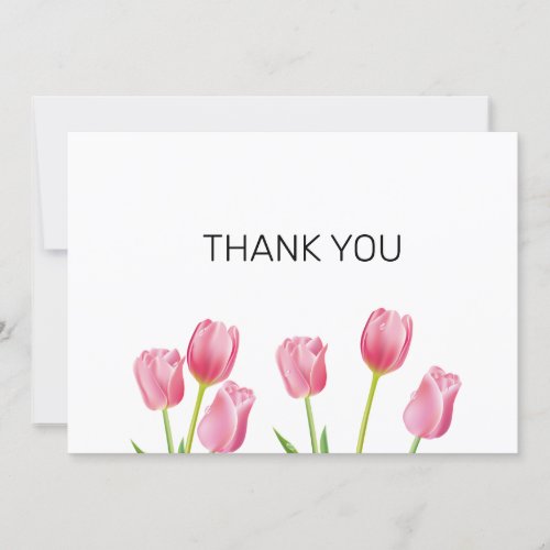 Pink Tulips Flat Thank You  Card