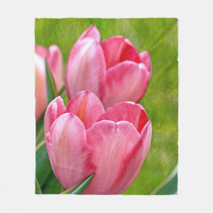 Pink Tulips Fleece Blanket