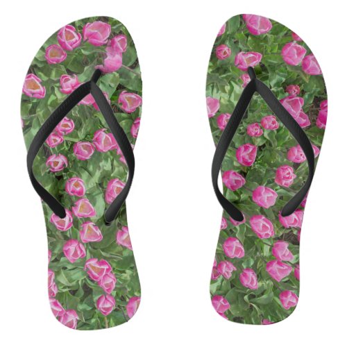 Pink tulips flip flops