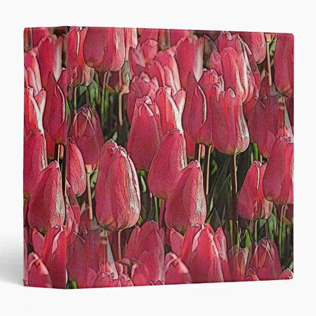 Pink Tulips Floral 3 Ring Binder (Front/Spine)