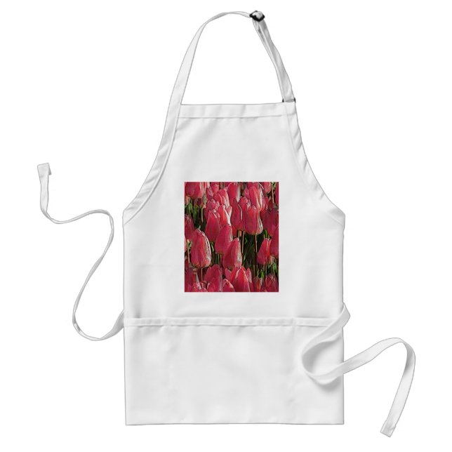 Pink Tulips Floral Adult Apron (Front)