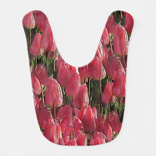 Pink Tulips Floral Baby Bib