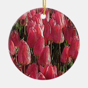 Pink Tulips Floral Ceramic Ornament