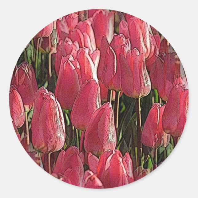 Pink Tulips Floral Classic Round Sticker (Front)