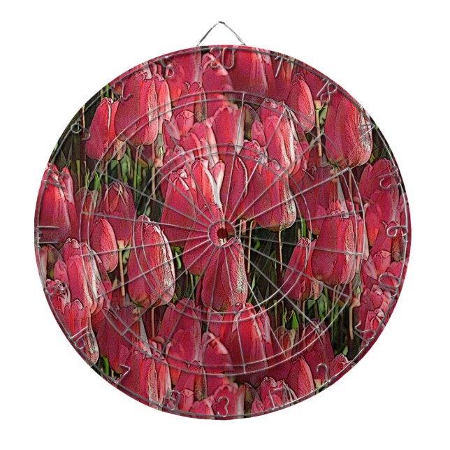 Pink Tulips Floral Dart Board (Front)