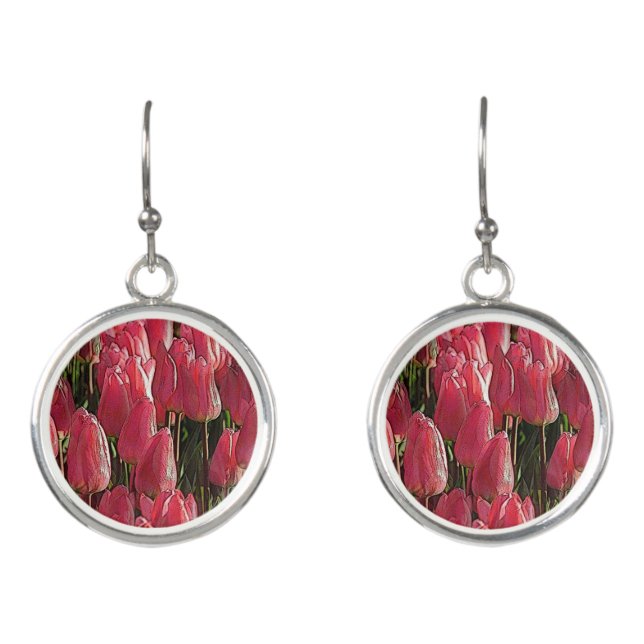 Pink Tulips Floral Earrings (Front)