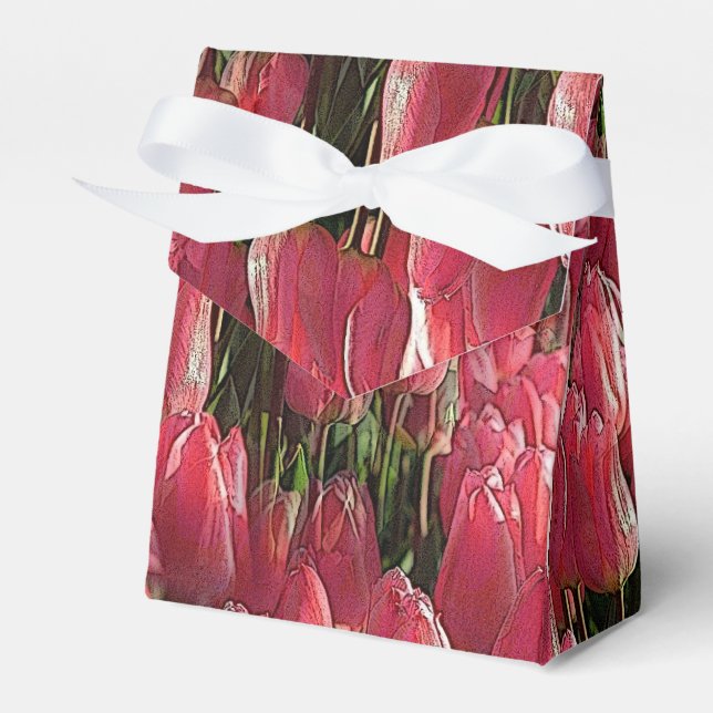 Pink Tulips Floral Favor Boxes (Front Side)