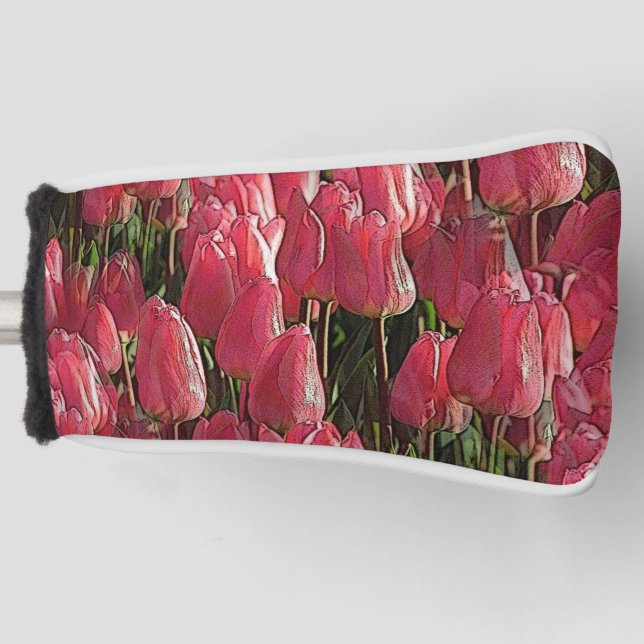 Pink Tulips Floral Golf Head Cover (Front)