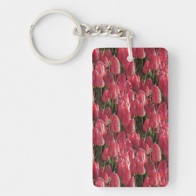 Pink Tulips Floral Keychain (Front)