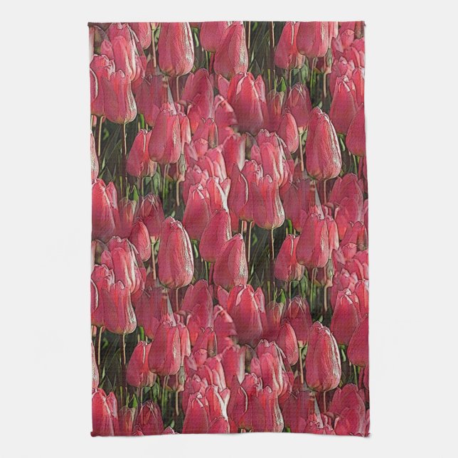 Pink Tulips Floral Kitchen Towel (Vertical)