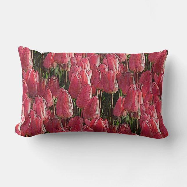 Pink Tulips Floral Lumbar Pillow (Front)