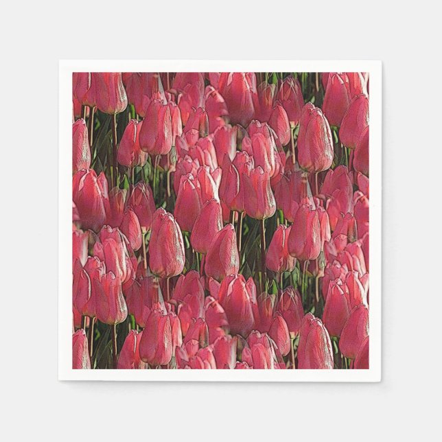 Pink Tulips Floral Napkins (Front)