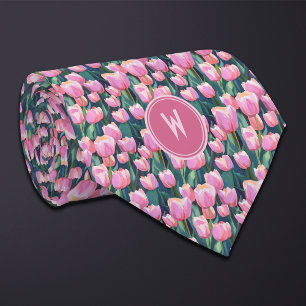 Pink Tulips Floral  Neck Tie