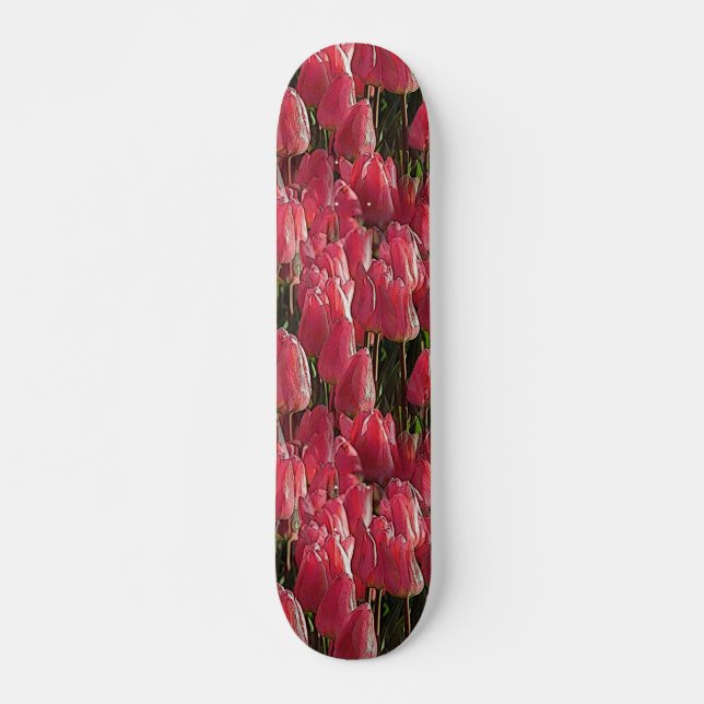 Pink Tulips Floral Skateboard (Front)