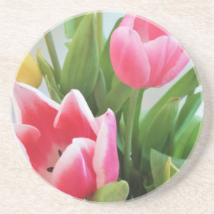 Pink Tulips, Floral Spring Bouquet, Flowers Coaster
