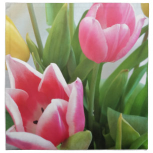 Pink Tulips, Floral Spring Bouquet, Flowers Napkin