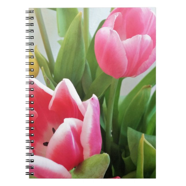 Pink Tulips, Floral Spring Bouquet, Flowers Notebook (Front)