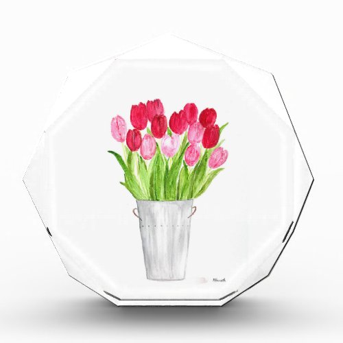 Pink Tulips floral watercolor elegant rustic Acrylic Award