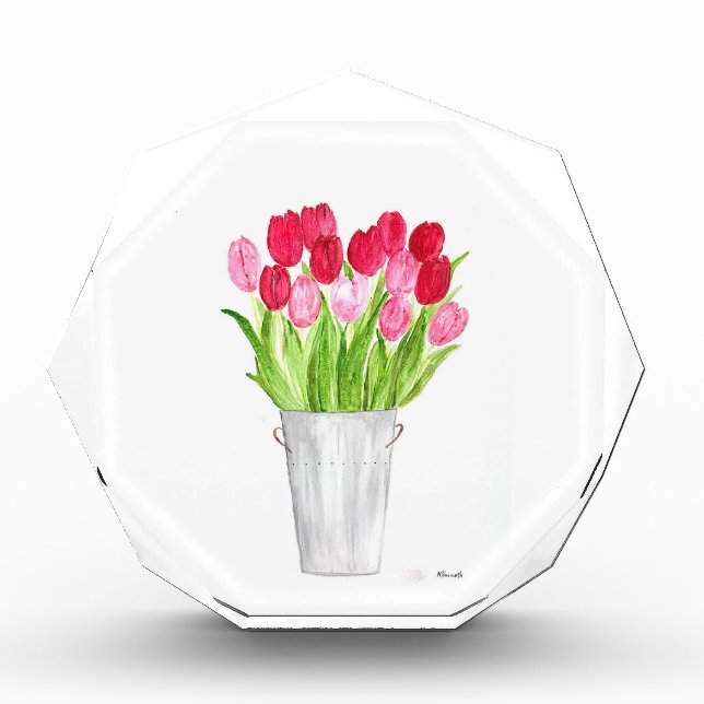 Pink Tulips floral watercolor elegant rustic Acrylic Award (Front)