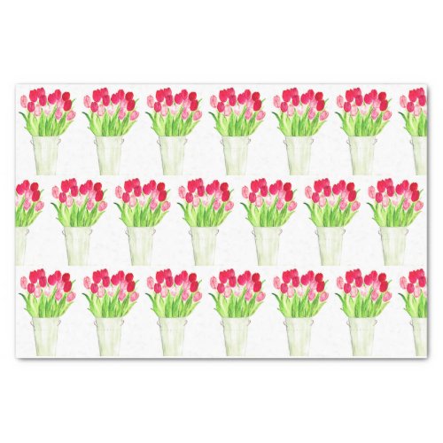 Pink Tulips floral watercolor elegant rustic Tissue Paper