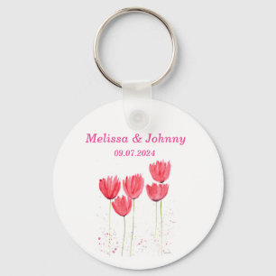 Pink Tulips floral watercolor elegant Wedding Keychain