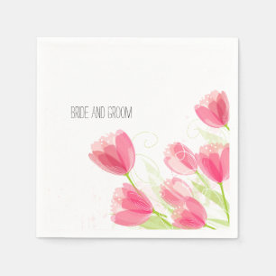Pink Tulips Floral Wedding Paper Napkins