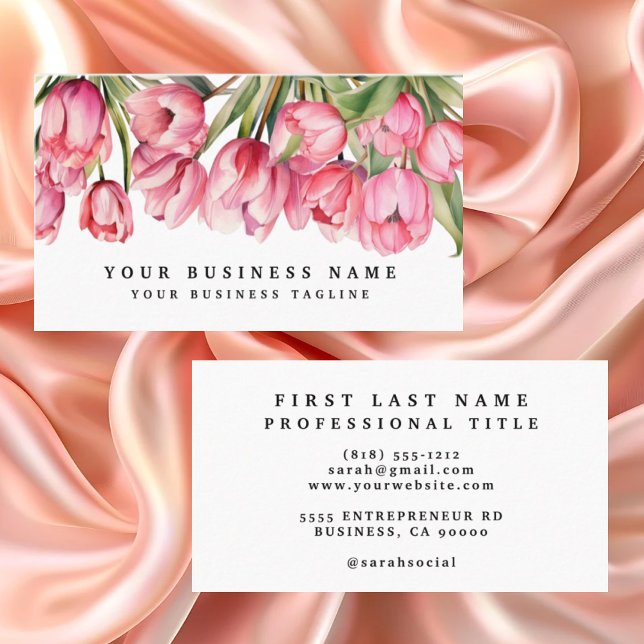 Pink Tulips Flowers Business Cards (Creator Uploaded)
