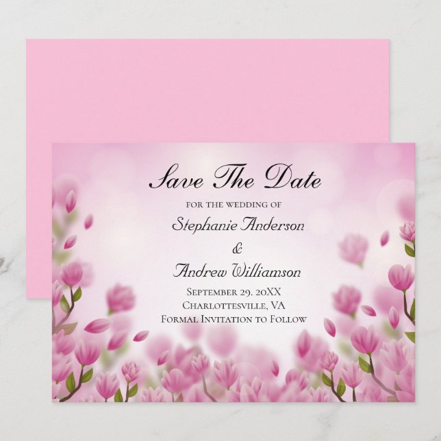 Pink Tulips Flowers Floral Wedding  Save The Date (Front/Back)