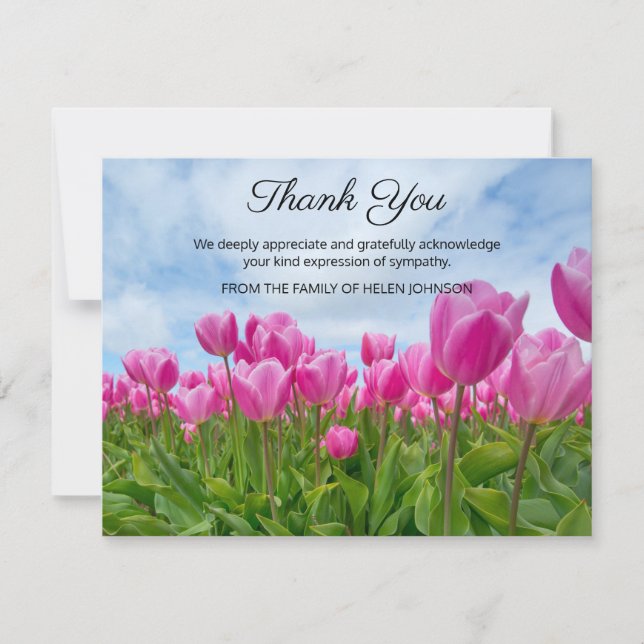 Pink Tulips Funeral Thank You Note Card (Front)