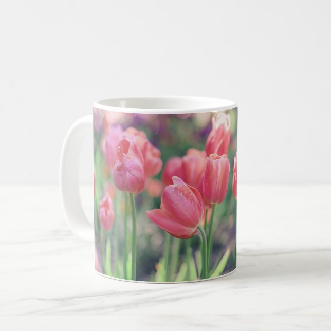 Pink Tulips Garden Coffee Mug (Front Left)