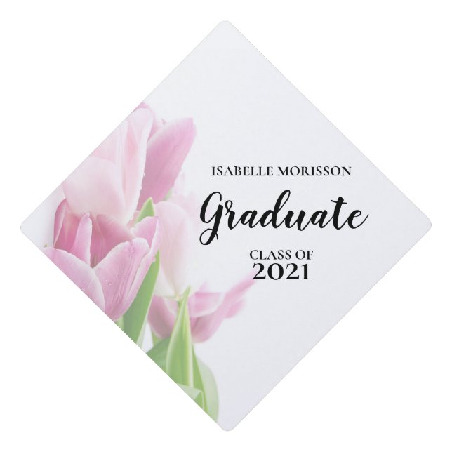 Pink Tulips  Graduation Cap Topper (Front)