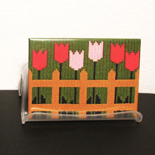 Pink Tulips Green Garden Artisan Crochet Print Magnet
