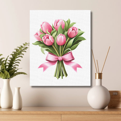 Pink Tulips Greenery Floral Flowers  Canvas Print