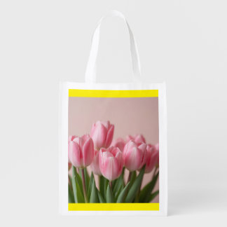 pink tulips grocery bag