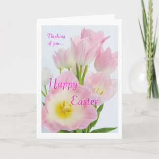 Pink Tulips: Happy Easter:Thinking of you Holiday Card